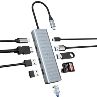 Abbildung von OOTDAY USB C Hub, 10 in 1 Erweiterung für MacBook Pro/Air, HP, Lenovo, Gigabit Ethernet, SD/TF Leser, 4K HDMI, Ethernet Adapter