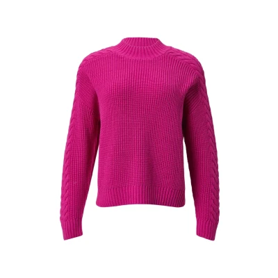 Abbildung von comma casual identity MIT Zopfmuster Strickpullover, Damen, Größe: Small, Pink