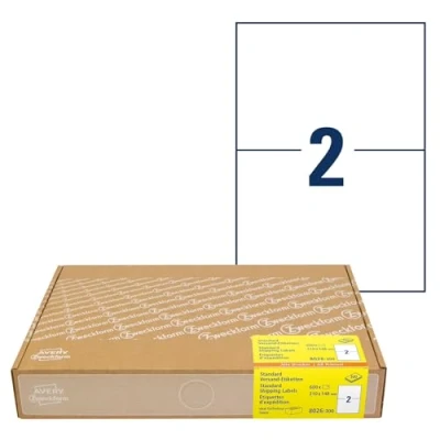 Abbildung von AVERY Zweckform 8026 Versandetiketten (600 Klebeetiketten A5, 210x148mm auf A4, bedruckbare Versandaufkleber für Hermes, DHL, GLS, DPD, UPS, Fedex, selbstklebende Adressetiketten, 3655) 300 Blatt