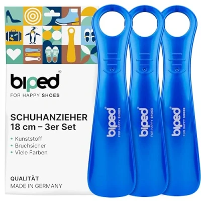 Abbildung von biped 3er Set Schuhanzieher Kunststoff 18 cm Schuhlöffel deutsche Herstellung z1570(metallic blau)