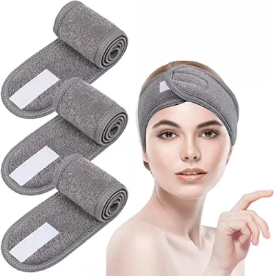 Abbildung von 3 Stück Haarband für Make Up,Kosmetik Haarband,Kosmetik Stirnband Frottee,Verstellbare Haarschutzband mit Klettverschluss, Duschen,Make Up(Grau)
