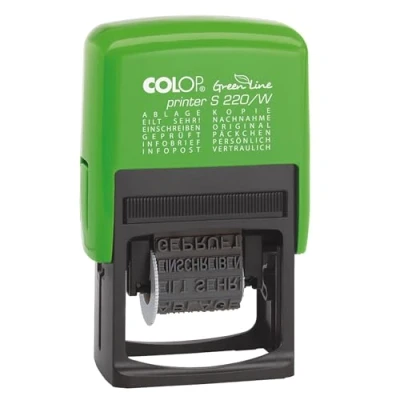 Abbildung von COLOP Wortband Stempel Printer S220W Green Line mit 12 verschiedenen Texten, Abdruck schwarz