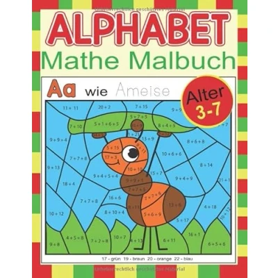 Abbildung von Alphabet Mathe Malbuch Alter 3 7: Kindergarten,Druckbuchstaben, Schulheft, Vorschule, Malbuch, lernen, Rechnen üben, Malblock, ab Jahren, für Kinder, Alphabet, lernen