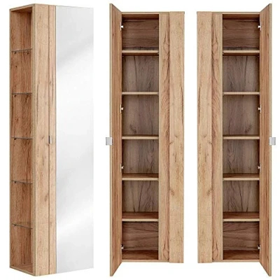 Abbildung von Lomadox Hochschrank TOSKANA 56 Badezimmer mit Spiegel in Wotaneiche Nb. B/H/T ca. 45/170/33cm