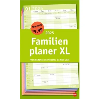 Abbildung von Basic Familienplaner XL 2025: Familienkalender mit 6 Spalten. Praktischer Familien Wandkalender Schulferien. Extra breiter Terminkalender. 27 x 45 cm. (Familienplaner Heye)