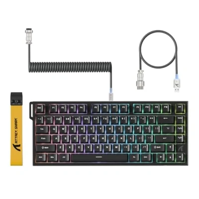 Abbildung von ATTACK SHARK R82 Kabelgebundenes 75 % Gaming‑Keyboard, Magnet Schalter, 8K Hz, Ultra Präzision 0,005 mm RT, RGB‑Hintergrundbeleuchtung, QWERTY, Schallabsorption, inkl. C01ULTRA LED‑Kabel (Schwarz)