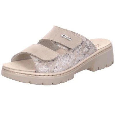 Abbildung von Rohde Damen Pantolette Leder Clog Klettverschluss Wechselfußbett Ancora 5200, Größe:40 EU, Farbe:Beige