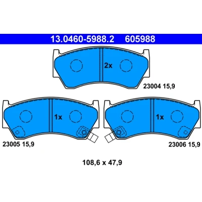 Abbildung von ATE 13.0460 5988.2 Bremsbelagsatz mit akustischer Verschleißwarnung NISSAN: ALMERA 1 Hatchback,