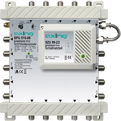 Abbildung von Axing SPU 510 09 SAT Multischalter 10 Teilnehmer Premium Line erweiterbar aktiv Quad tauglich energiesparend (5 x 10)