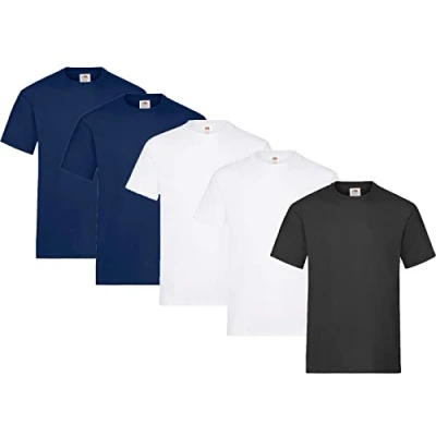 Abbildung von Fruit of the Loom Herren Regular Fit T Shirt Heavy Cotton Tee 5 Pack,2X Navy + 2X Weiss 1x Schwarz 1 HL Kauf Notizblock M