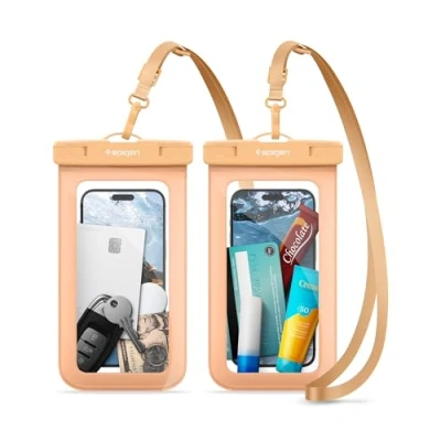 Abbildung von Spigen Aqua Shield wasserdichte Handyhülle 2 Stück Unterwasser Hülle Wasserschutzhülle IPX8 Kompatibel mit iPhone, Galaxy, Xiaomi, Google Smartphones Apricot