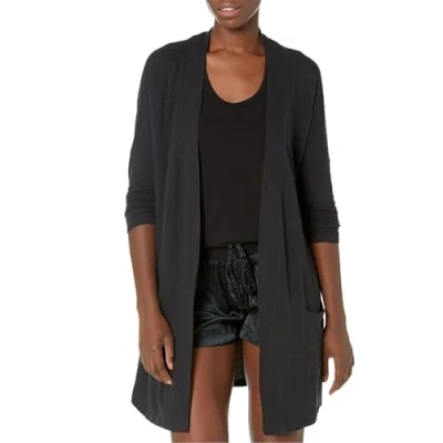 Abbildung von Amazon Essentials Damen Leichte Lounge Strickjacke aus Terry Frottee, Vorne Offen, Bequeme Passform, Schwarz, S