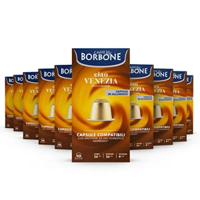 Abbildung von Caffe Borbone &quot;Ciao Venezia&quot; Mischung 100 Aluminium Kapseln (10 x 10 Stück) Kompatibel mit Kaffeemaschinen für den Hausgebrauch der Marke Nespresso*