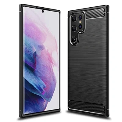 Abbildung von CoverKingz Handyhülle für Samsung Galaxy S22 Ultra Silikon Handy Hülle im Carbon Design Soft Case Phone Cover Schwarz