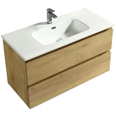 Abbildung von Alpenberger Waschbecken mit Unterschrank 100 cm Breit Eiche Natur Aufsatzwaschbecken Waschbeckenunterschrank Waschplätze Waschtisch Gäste WC Möbel Set Waschtischunterschrank Hängend