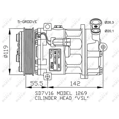 Abbildung von NRF 32818 Kompressor SD7V16 12 PAG 46 mit Dichtring OPEL: Vectra C Caravan, Signum CC, Limousine