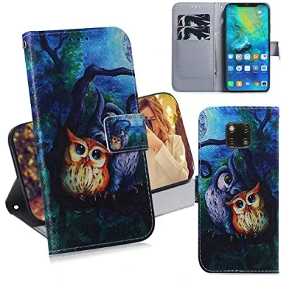 Abbildung von DodoBuy Huawei Mate 20 Pro Hülle Flip PU Leder Schutzhülle Handy Tasche Case Cover Wallet Standfunktion mit Kartenfächer Magnetverschluss für Eule
