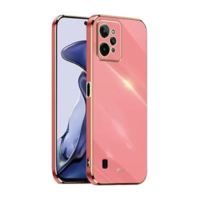 Abbildung von EASSGU Galvanisierter Rahmen Handyhülle für Realme C31 (6.5&quot; Inches), Weiche TPU Silikon Schutzhülle Rot
