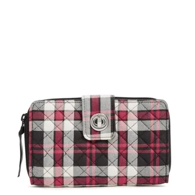 Abbildung von Vera Bradley Damen Geldbörse mit Drehverschluss aus Baumwolle RFID Schutz, Kamin Plaid, Einheitsgröße