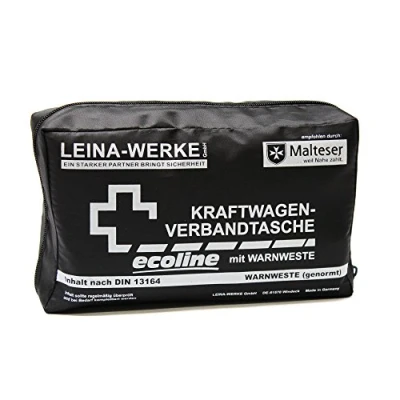 Abbildung von Leina Werke 11054 KFZ Verbandtasche Compact Ecoline mit Warnweste und Klett, Schwarz/Weiß