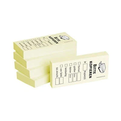 Abbildung von Bizstix Haftnotizen 75x35mm gelb &#039;Bitte kopieren&#039; VE=5 Blöcke