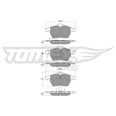 Abbildung von TOMEX brakes TX 13 57 Bremsbelagsatz Vorderachse mit akustischer Verschleißwarnung SAAB: 9 3 Cabrio, Schrägheck, 900 II Schrägheck