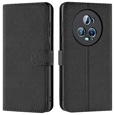 Abbildung von Verco Handyhülle für Honor Magic 5 Pro Hülle, Bookcase Tasche Flipcover Case [Kartenfächer/Aufstellfunktion], Schwarz