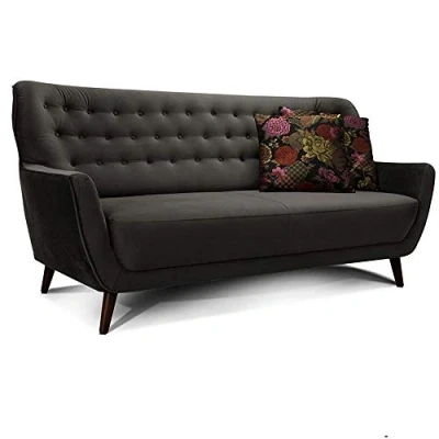 Abbildung von CAVADORE 3 Sitzer Sofa Abby / Retro Couch im Samt Look mit Knopfheftung 183 x 89 88 Samtoptik, grau