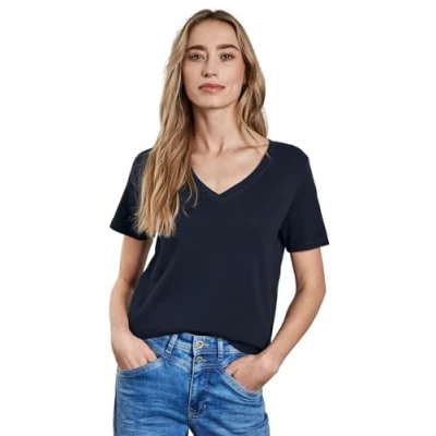 Abbildung von Street One Vneck Tshirt basic, Damen, Größe: 36, Blau