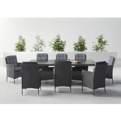 Abbildung von KONIFERA Garten Essgruppe &quot;Korfu&quot;, (Set, 17 tlg., 8x Sessel, 1x Tisch 200x100x73,5cm, inkl. Auflagen, Schutzhülle), Polyrattan, Stahl, Ablagefläche unter der Tischplatte, Dunkelgrau