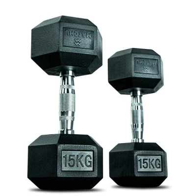 Abbildung von Hanteln Hexagon Set 2 x 15 kg Dumbbell Kurzhanteln Schwarz