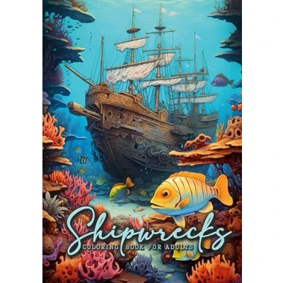 Abbildung von Schiffswrack Malbuch für Erwachsene: Ozean Erwachsene Meerestiere Unterwasser Geschenk Taucher: Ocean ... Grayscale Sea Life Coloring Book Adults