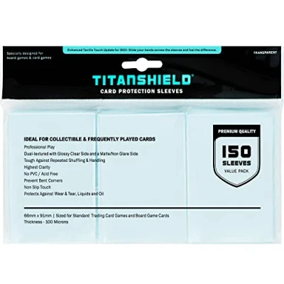 Abbildung von TitanShield (150 Sleeves/Clear) Standard Size Board Game and Matte Trading Card Sleeves Deck Protector for Magic The Gathering MTG, Pokemon, Baseball Collection, Dropmix