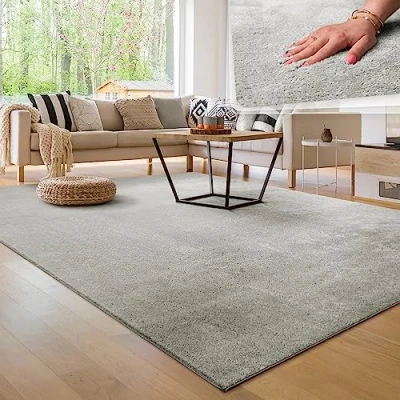 Abbildung von Paco Home Moderner Kuscheliger Wohnzimmer Teppich Kurzflor waschbar flauschig Weich Einfarbig Felloptik zeitlos stilvoll rutschfest pflegeleicht, Grösse:120x170 cm, Farbe:Silber