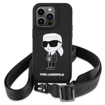 Abbildung von KARL LAGERFELD KLHCP15SSCBSKNK Hülle für iPhone 15 6.1&quot; hardcase Schwarz Crossbody Silicone Ikonik