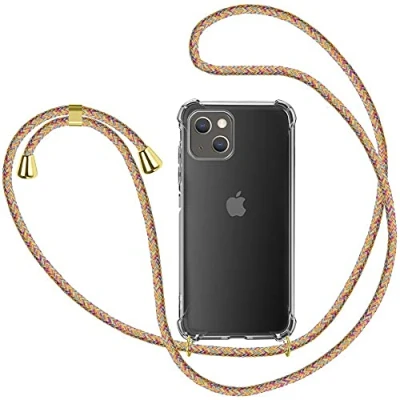 Abbildung von XTCASE Handykette für iPhone 13 Hülle, Smartphone Necklace Handyhülle mit Band Transparent Schutzhülle Stossfest Schnur Case zum Umhängen in Regenbogen
