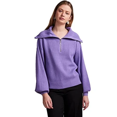 Abbildung von YAS LS ZIP NOOS Strickpullover, Damen, Größe: XL, Bougainvillea
