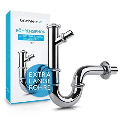 Abbildung von Bächlein Siphon Universaler Röhrensiphon, (flexibler Waschbeckenablauf mit Geräteanschluss), Einfache Montage Hochwertiger Chrom Ablauf