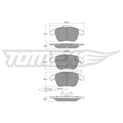 Abbildung von TOMEX brakes TX 15 82 Bremsbelagsatz Vorderachse inkl. Verschleißwarnkontakt VOLKSWAGEN: Sharan II, Tiguan I, Passat NMS, SEAT: Alhambra AUDI: Q3