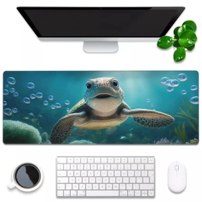 Abbildung von Jinmer Süße Schildkröte Gaming Mauspad,800x400x2mm XXL Verlängertes Große Mauspad,Schreibtischunterlage mit Rutschfester Gummibasis,Mauspad für PC,Schreibtisch Pad Zuhause und Büro