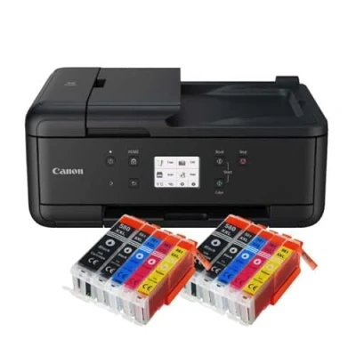 Abbildung von IC Office TR7650 Farbtintenstrahl Multifunktionsdrucker 4 in 1 (Drucken, Kopieren, Scannen, Faxen, ADF, WLAN, AirPrint) schwarz + 10 XXL Tintenpatronen