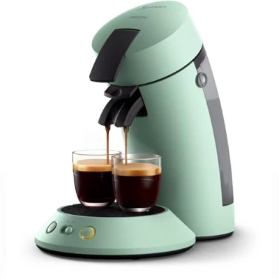 Abbildung von Philips Senseo Kaffeepadmaschine Original Plus CSA210/80, mit zwei Kaffee Einstellungen, aus 28% rec. Plastik, inkl. Gratis Zugabe (Wert 5 UVP)
