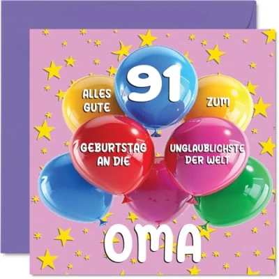 Abbildung von Stuff4 91. Geburtstagskarte Oma Unglaublichsten der Welt Geburtstagskarten für 91 Jahre von Enkelin Enkel, 145mm Geburtstag Glückwunschkarten