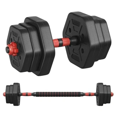 Abbildung von SONGMICS Hantelset, Hanteln mit Verbindungsstange, Hexagon, Kurzhantelset, 10 kg, für Workout, Fitnesstraining, Gewichtheben Zuhause, Fitnessstudio, tintenschwarz SYL100B01