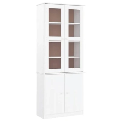 Abbildung von vidaXL Vitrinenschrank, Vitrine mit viel Stauraum, Bücherschrank Schrank Glastüren, Wohnzimmerschrank Hochschrank Beistellschrank, Weiß Massivholz Kiefer