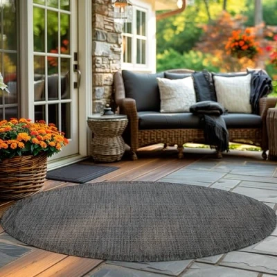 Abbildung von Carpettex Outdoorteppich Unicolor, Rund, Höhe: 3 mm, Teppich Wetterfest Waschbar Balkon, Garten, Terrasse und Küchenteppich