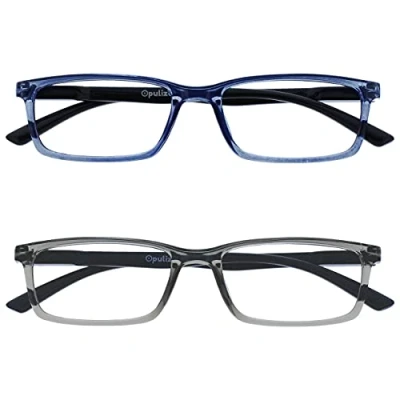 Abbildung von OPULIZE See Brille Blaulichtfilter 2er Pack Schmal Rahmen Federscharniere Verbessern Den Schlaf Computerbrille Gaming Entspiegelt Transparenter Blau Grau Herren Damen BB9 37 +0.00