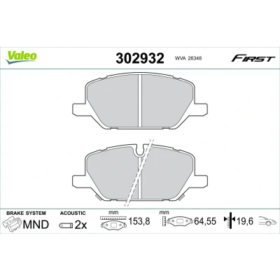Abbildung von VALEO 302932 Bremsbelagsatz Vorderachse inkl. Verschleißwarnkontakt ohne Schrauben, mit Anti Quietsch Blech OPEL: Insignia B Sports Tourer