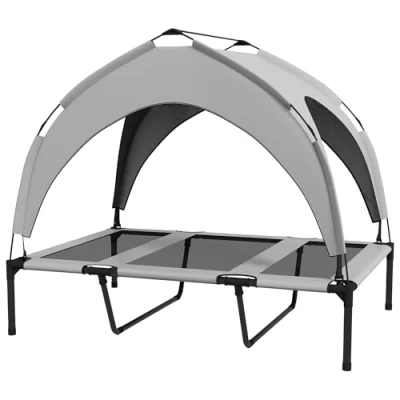 Abbildung von PawHut Tierbett Erhöhtes Hundebett mit Baldachin, Outdoor Hundeliege Dach, Oxfordstoff, Netzstoff, 106 x 76 94 cm