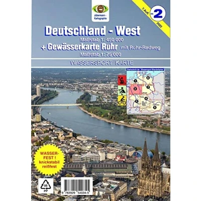 Abbildung von Wassersport Wanderkarte / Deutschland West mit Gewässerkarte Ruhr: Kanu und Rudersportgewässer Maßstab 1: 450 000, 75 000 (Wassersport Wanderkarte: Rudersportgewässer)
